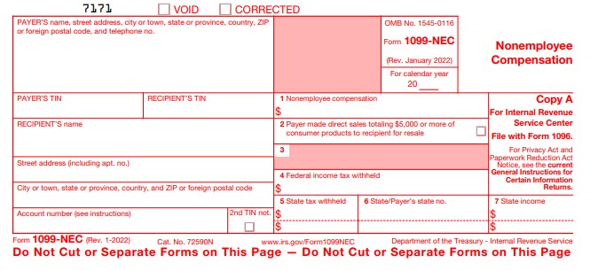 Form 1099-NEC for 2022